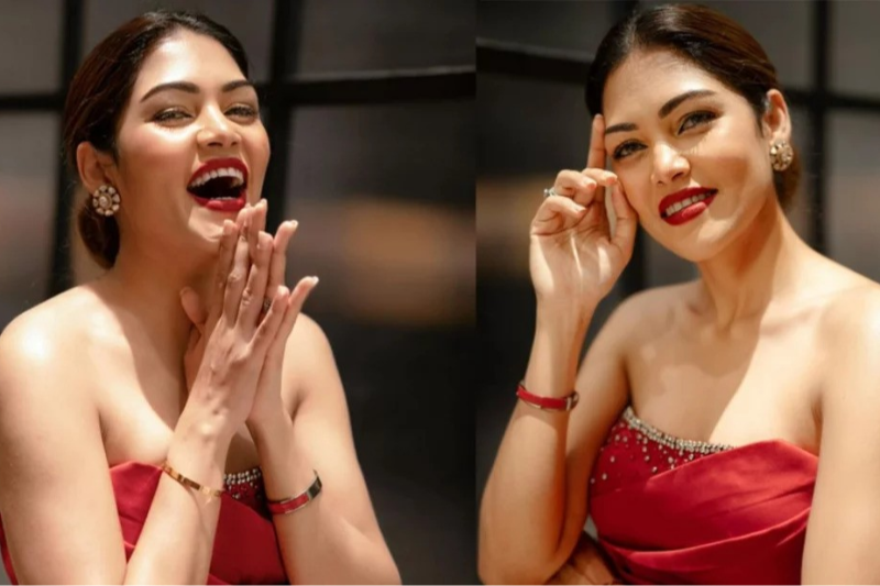 রেড গাউনে মুগ্ধতা ছড়ালেন পিয়া জান্নাতুল